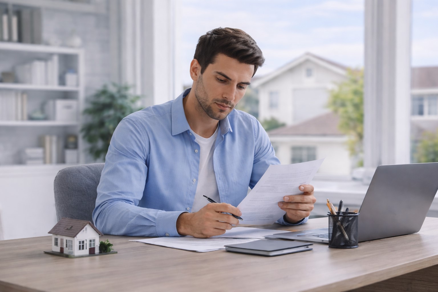 Landlord reviewing documents
